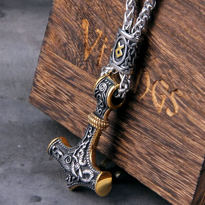 Necklaces Thors Hammer Necklace Golden Othala Rune AE