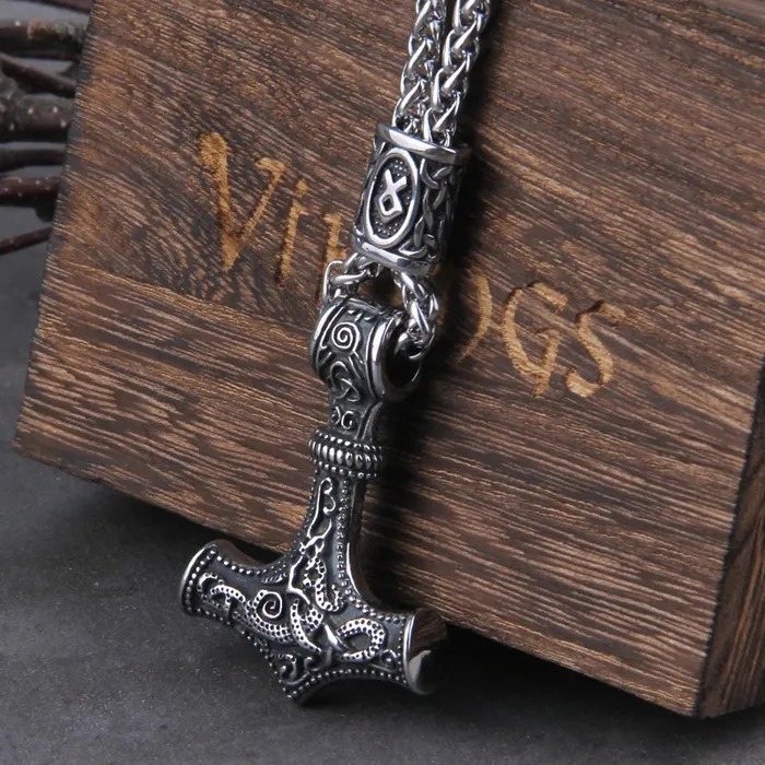 Necklaces Thors Hammer Necklace Golden Othala Rune AE
