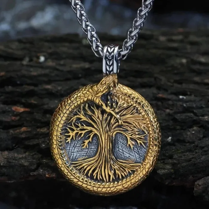 Necklaces Valhalla Vikings Viking Necklace Goldtrimmed Yggdrasil in Jormugandr Circle Necklaces Valhalla Vikings Viking Necklace Goldtrimmed Yggdrasil in Jormugandr Circle