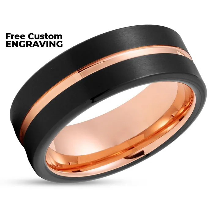 Rings Black Tungsten Ring Rose Gold Tungsten Ring Tungsten Carbide Ring Black Ring Clean Casting Jewelry
