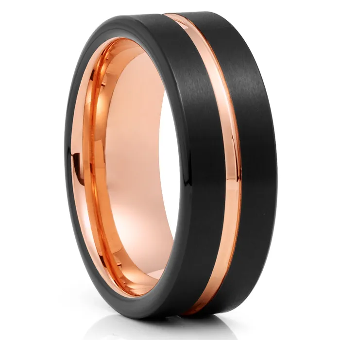 Rings Black Tungsten Ring Rose Gold Tungsten Ring Tungsten Carbide Ring Black Ring Clean Casting Jewelry