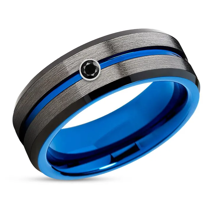 Rings Clean Casting Jewelry Black Diamond Wedding Ring Gunmetal Tungsten Ring Blue Wedding Band Brush Rings Clean Casting Jewelry Black Diamond Wedding Ring Gunmetal Tungsten Ring Blue Wedding Band Brush