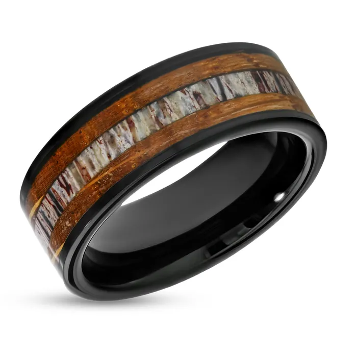 Rings Clean Casting Jewelry Black Tungsten Wedding Ring Deer Antler Wedding Ring Whiskey Barrel Ring 8mm Ring Rings Clean Casting Jewelry Black Tungsten Wedding Ring Deer Antler Wedding Ring Whiskey Barrel Ring 8mm Ring