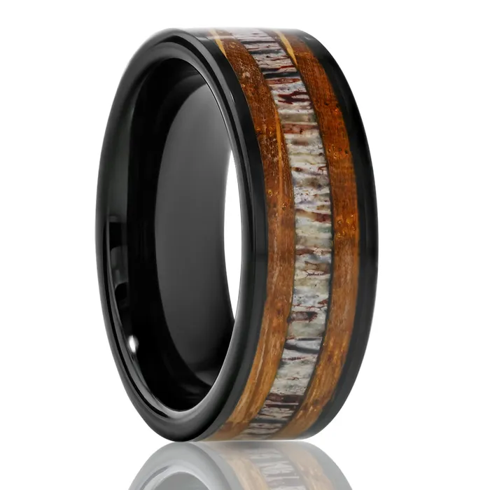 Rings Clean Casting Jewelry Black Tungsten Wedding Ring Deer Antler Wedding Ring Whiskey Barrel Ring 8mm Ring