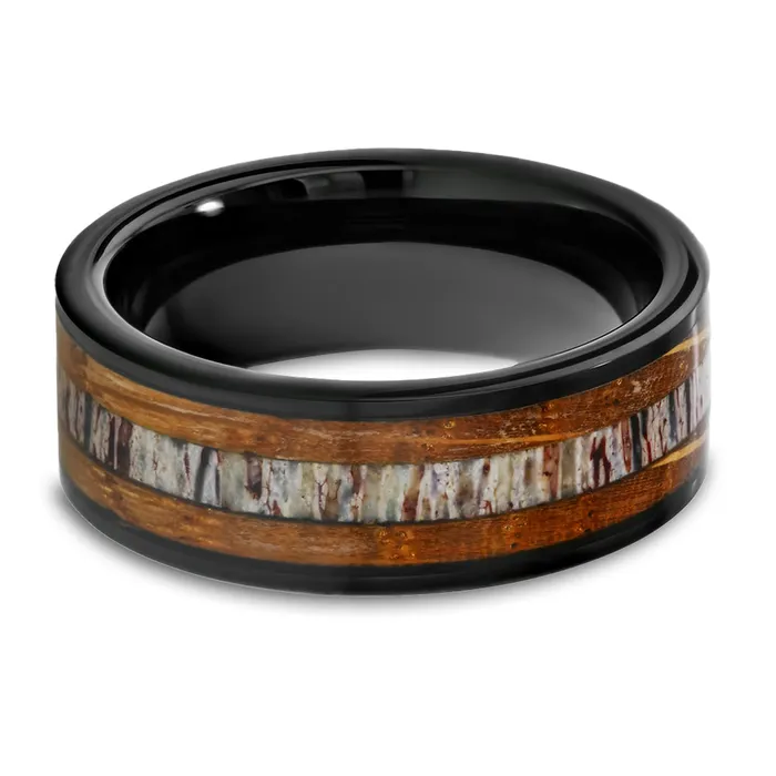 Rings Clean Casting Jewelry Black Tungsten Wedding Ring Deer Antler Wedding Ring Whiskey Barrel Ring 8mm Ring