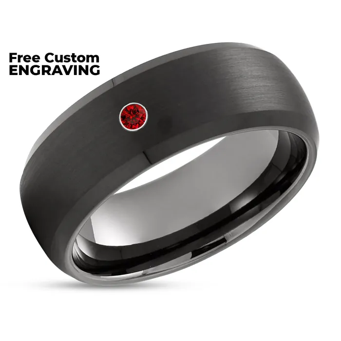 Rings Clean Casting Jewelry Black Wedding Ring Ruby Wedding Band Tungsten Wedding Ring Gunmetal Ring 8MM