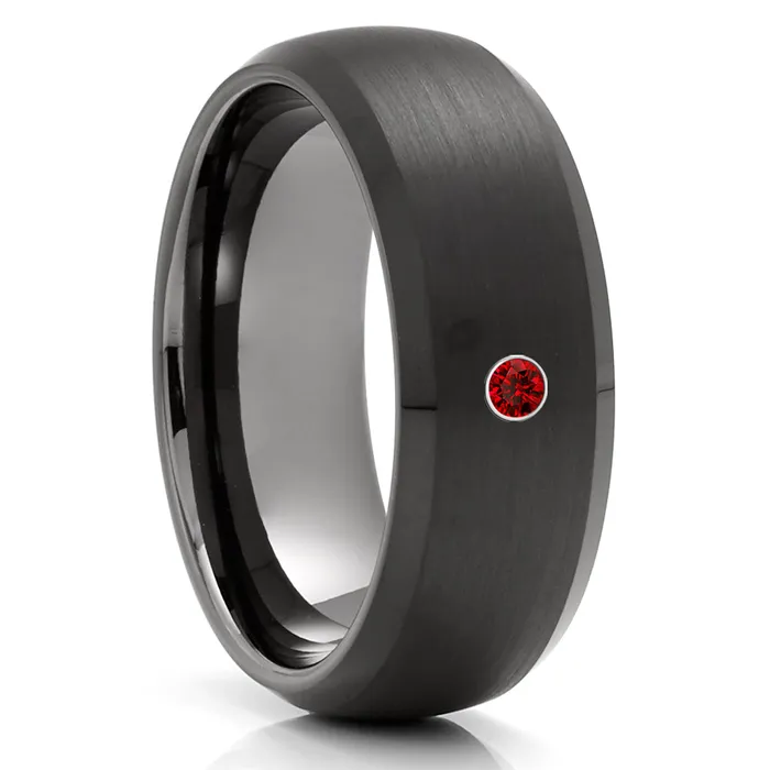 Rings Clean Casting Jewelry Black Wedding Ring Ruby Wedding Band Tungsten Wedding Ring Gunmetal Ring 8MM