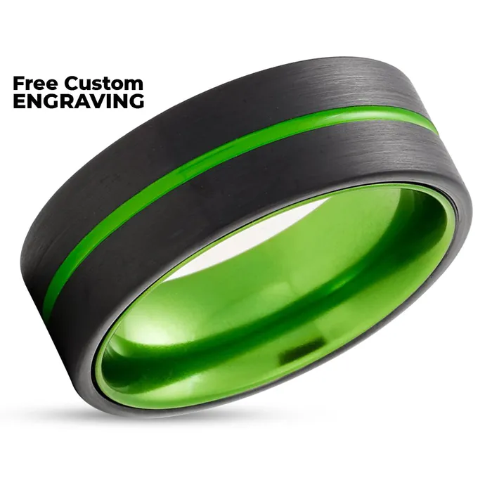 Rings Clean Casting Jewelry Green Wedding Ring Green Tungsten Ring Anniversary Ring Black Tungsten Ring Green