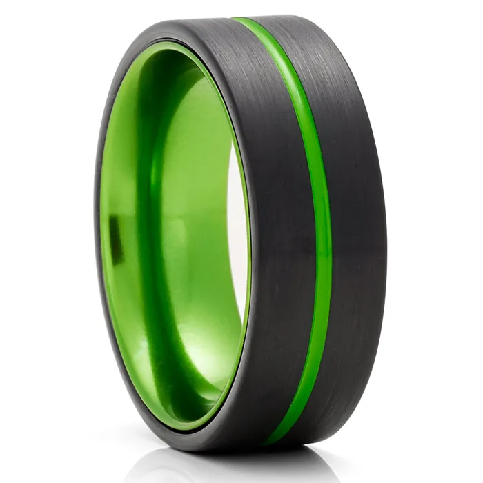 Rings Clean Casting Jewelry Green Wedding Ring Green Tungsten Ring Anniversary Ring Black Tungsten Ring Green