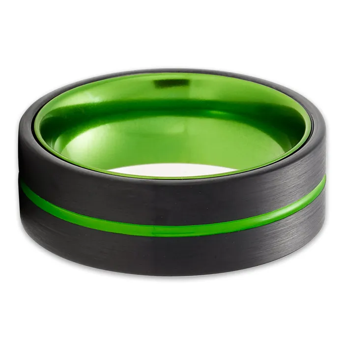 Rings Clean Casting Jewelry Green Wedding Ring Green Tungsten Ring Anniversary Ring Black Tungsten Ring Green