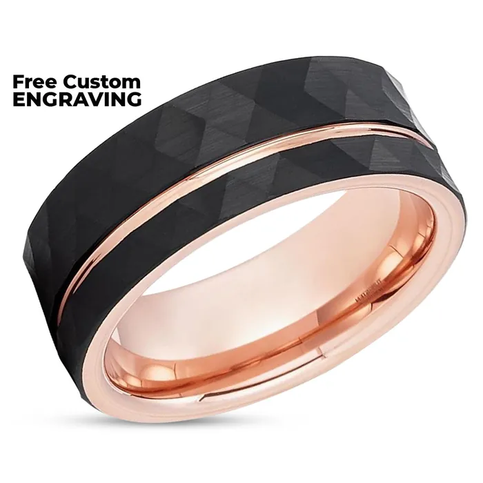 Rings Clean Casting Jewelry Rose Gold Tungsten Wedding Ring 8MM Tungsten Ring Hammered Ring Mens Wedding Ring
