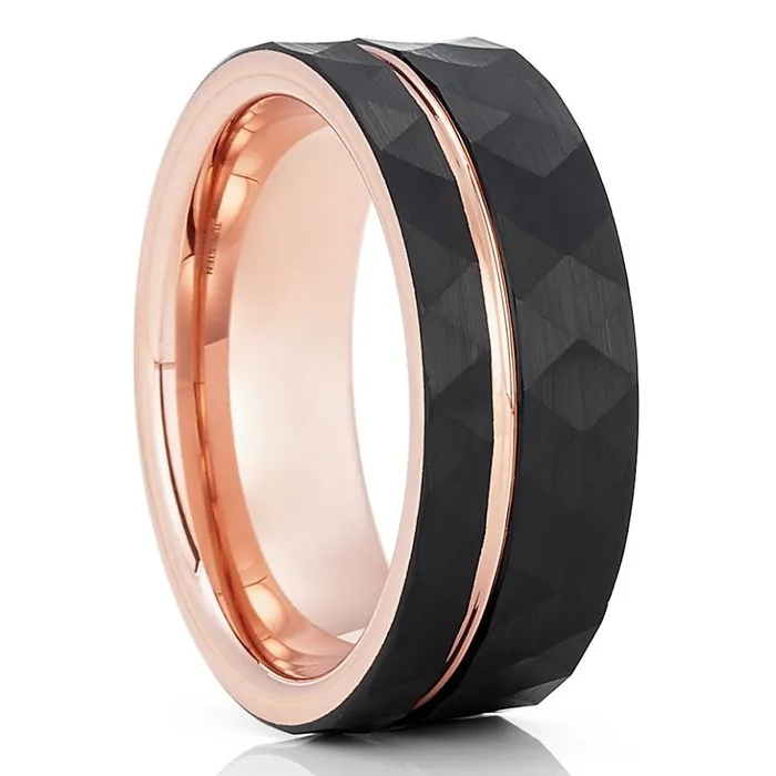 Rings Clean Casting Jewelry Rose Gold Tungsten Wedding Ring 8MM Tungsten Ring Hammered Ring Mens Wedding Ring
