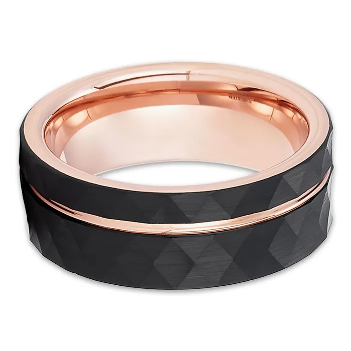 Rings Clean Casting Jewelry Rose Gold Tungsten Wedding Ring 8MM Tungsten Ring Hammered Ring Mens Wedding Ring