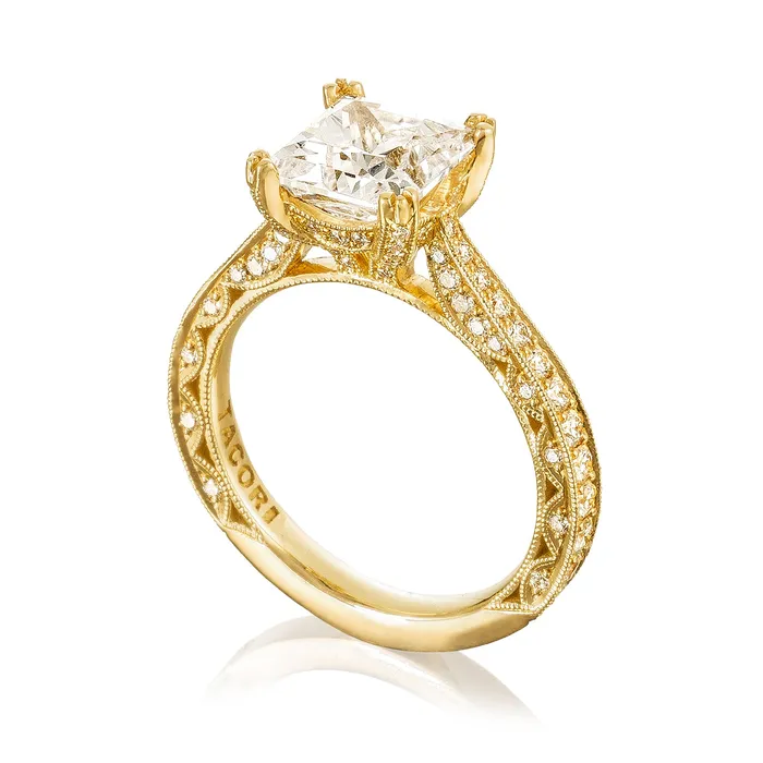 Rings International Diamond Center Tacori 18k Yellow Gold RoyalT Princess Diamond Engagement Ring Setting 073 CTW Rings International Diamond Center Tacori 18k Yellow Gold RoyalT Princess Diamond Engagement Ring Setting 073 CTW