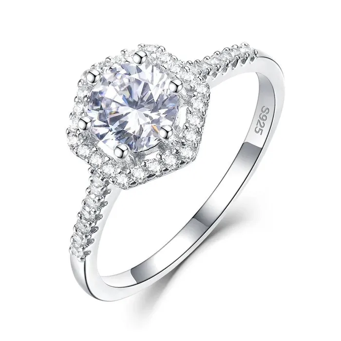 Rings Luxus Moissanite Rings Jewelry Platinum Plated Silver Halo Moissanite Ring 08ct
