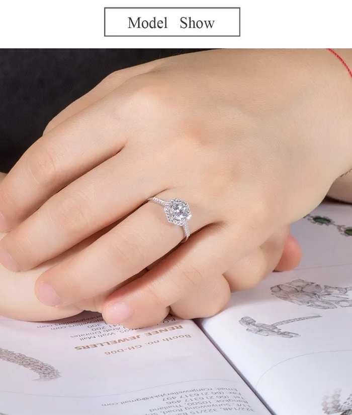 Rings Luxus Moissanite Rings Jewelry Platinum Plated Silver Halo Moissanite Ring 08ct