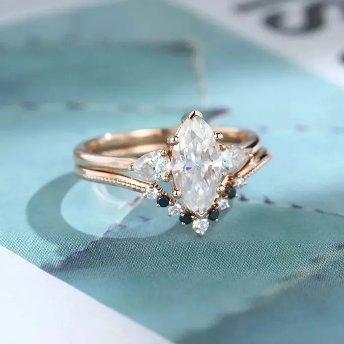 Rings Luxus Moissanite Silver or Gold Black Diamond Ring Pear Shaped Moissanite Wedding Ring
