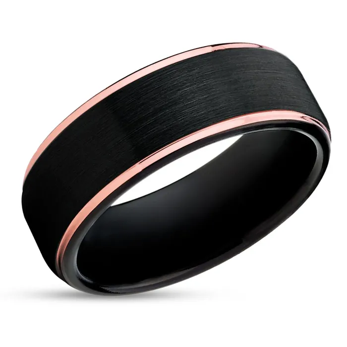 Rings Rose Gold Tungsten Ring Black Tungsten Rose Gold Tungsten Band Black Ring Clean Casting Jewelry Rings Rose Gold Tungsten Ring Black Tungsten Rose Gold Tungsten Band Black Ring Clean Casting Jewelry