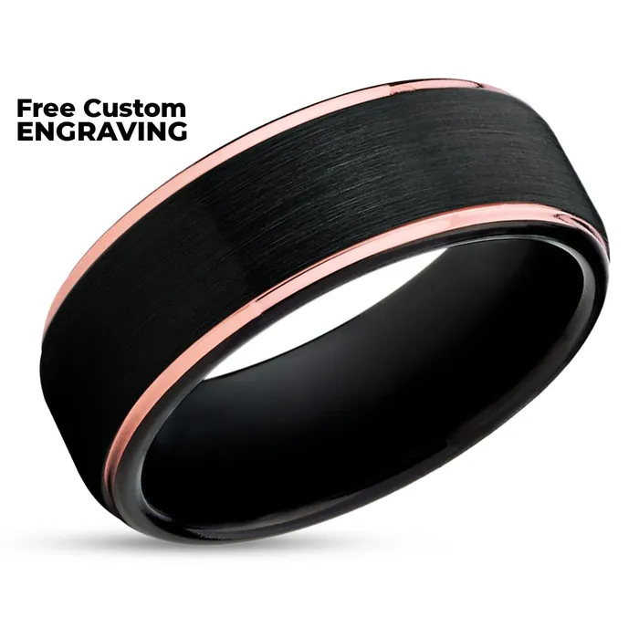 Rings Rose Gold Tungsten Ring Black Tungsten Rose Gold Tungsten Band Black Ring Clean Casting Jewelry
