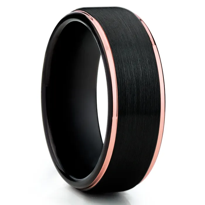 Rings Rose Gold Tungsten Ring Black Tungsten Rose Gold Tungsten Band Black Ring Clean Casting Jewelry