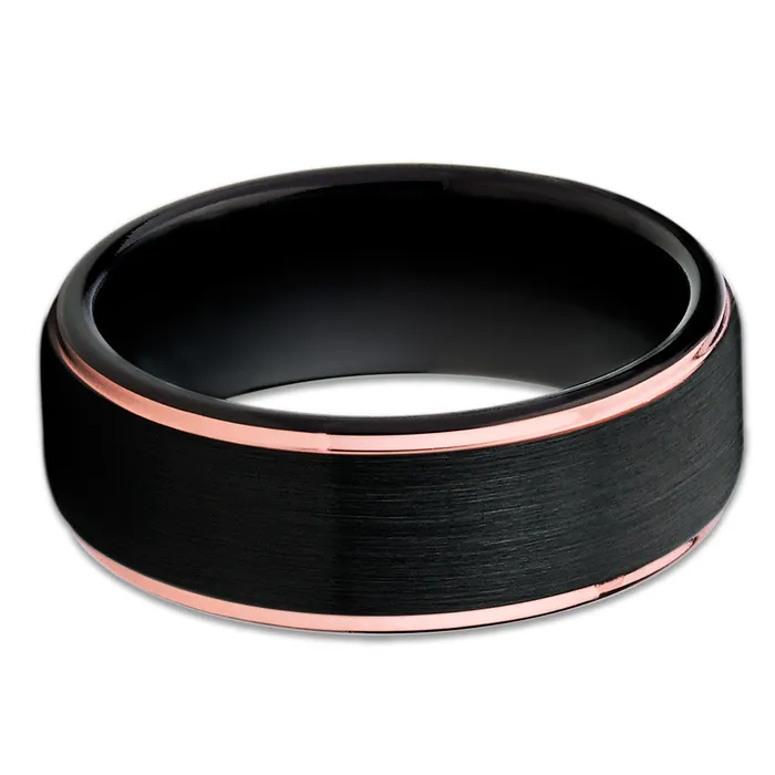 Rings Rose Gold Tungsten Ring Black Tungsten Rose Gold Tungsten Band Black Ring Clean Casting Jewelry