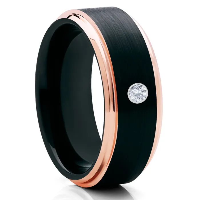 Rings Rose Gold Wedding Ring Black Tungsten Ring Diamond Wedding Ring Rose Gold Ring Clean Casting Jewelry Rings Rose Gold Wedding Ring Black Tungsten Ring Diamond Wedding Ring Rose Gold Ring Clean Casting Jewelry