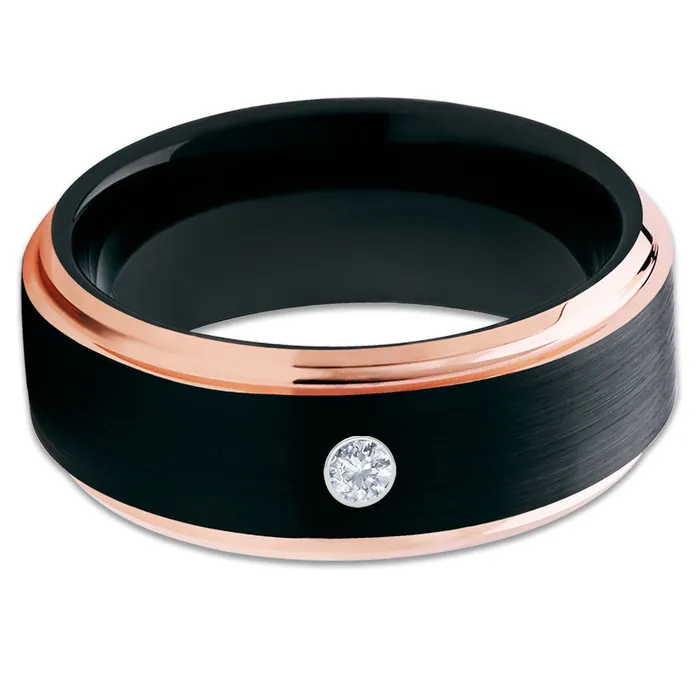 Rings Rose Gold Wedding Ring Black Tungsten Ring Diamond Wedding Ring Rose Gold Ring Clean Casting Jewelry