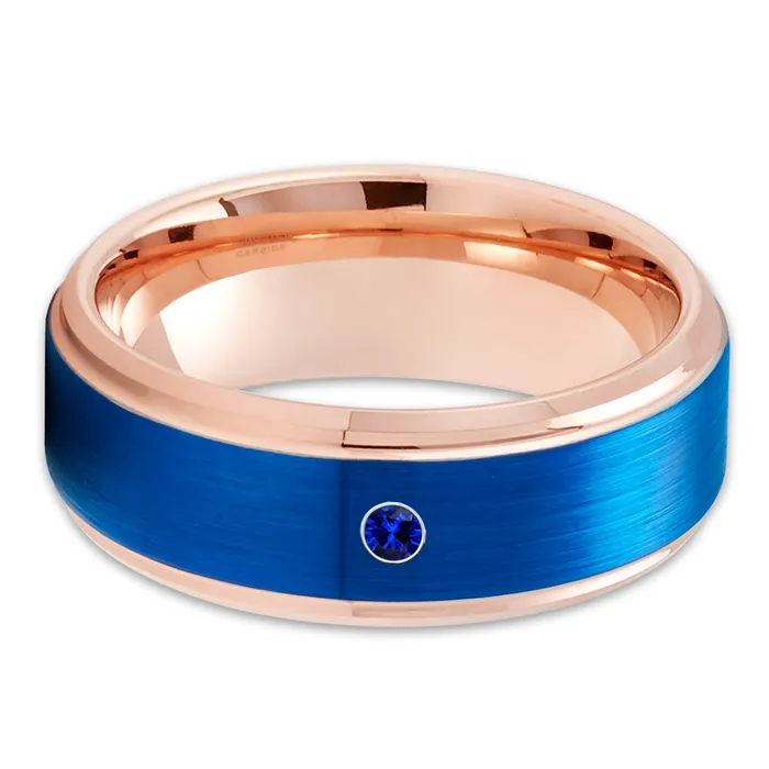 Rings Rose Gold Wedding Ring Blue Sapphire Ring Tungsten Wedding Ring Wedding Band Clean Casting Jewelry