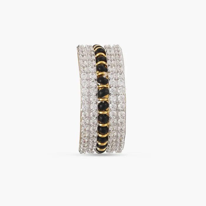 Rings SILVER Elegant CZ Silver Black Bead Band Ring