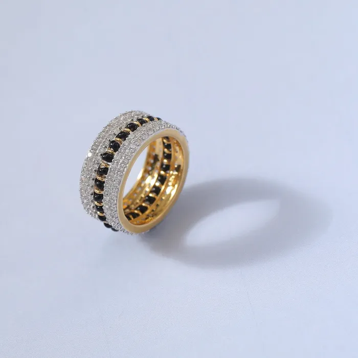 Rings SILVER Elegant CZ Silver Black Bead Band Ring