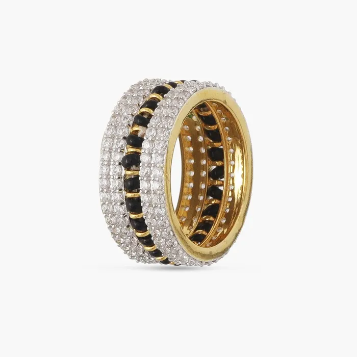 Rings SILVER Elegant CZ Silver Black Bead Band Ring