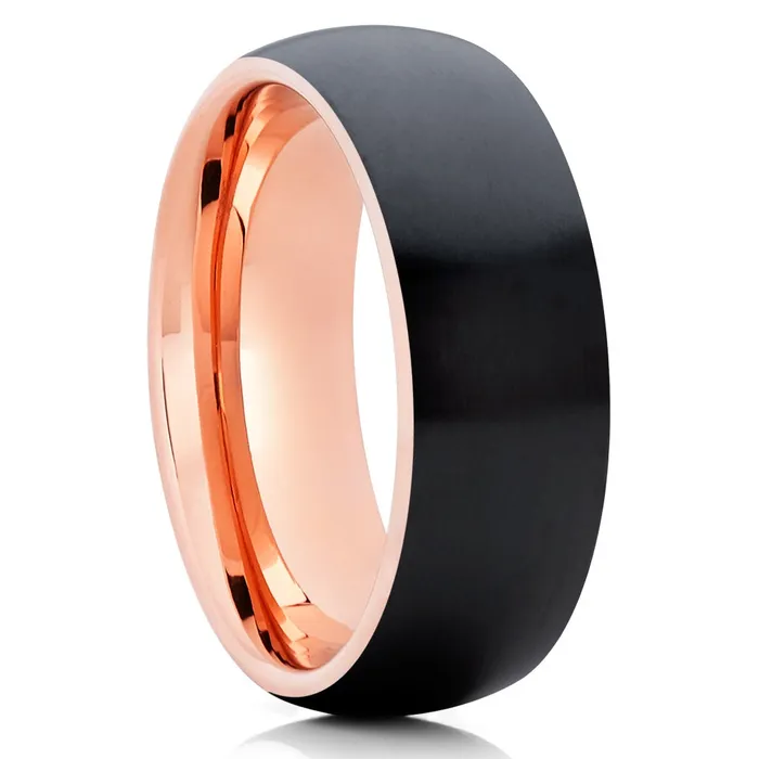 Rose Gold Wedding Ring Black Zirconium Wedding Ring Engagement Ring Black Ring Clean Casting Jewelry Rings