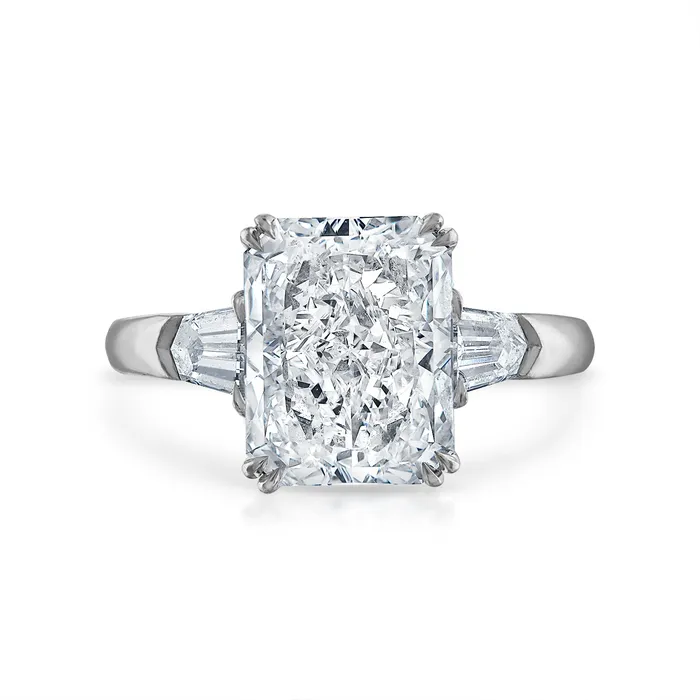 SG Bridal Rings 403ct Radiant Cut ThreeStone with Diamond Bullets Side Stones Engagement Ring