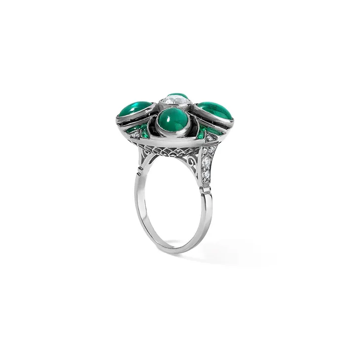 SG Vintage Rings Deco Diamond Emerald and Onyx Cocktail Ring