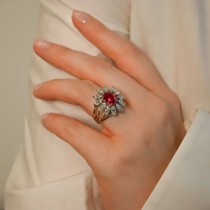 SG Vintage Rings Vintage Diamond and Ruby Cocktail Ring
