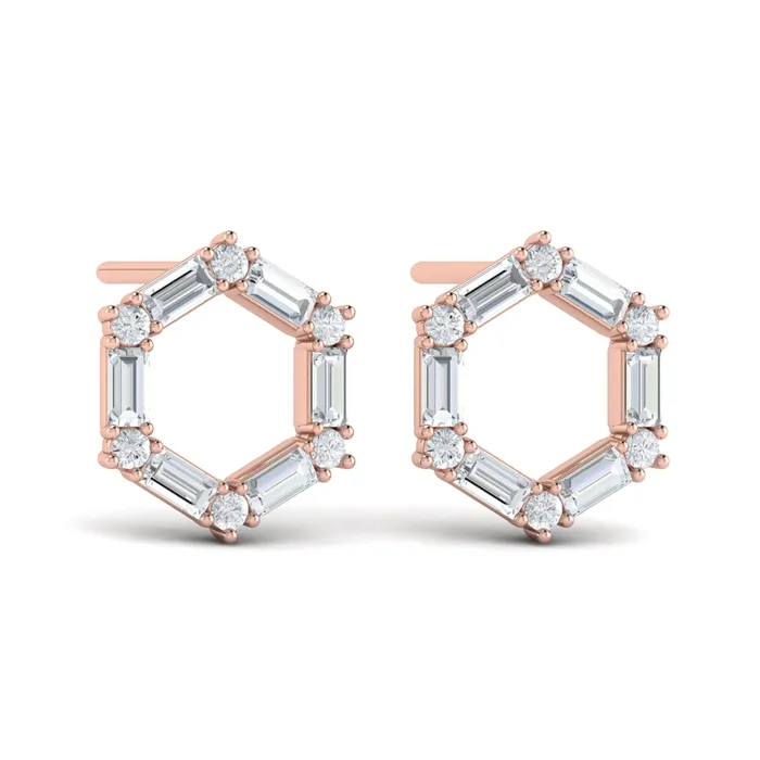 Shop IDC estore Earrings Vlora Karina 14K Diamond Baguette Open Honeycomb Stud Earrings 119CTW