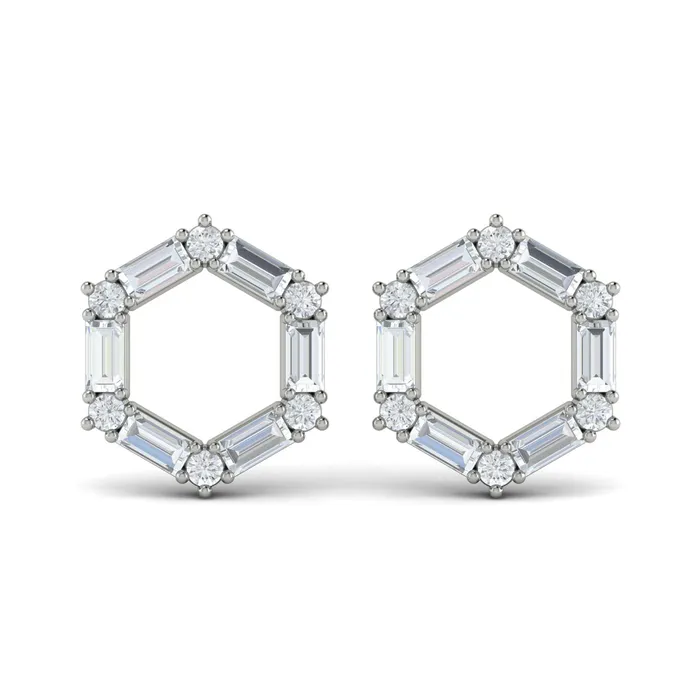 Shop IDC estore Earrings Vlora Karina 14K Diamond Baguette Open Honeycomb Stud Earrings 119CTW