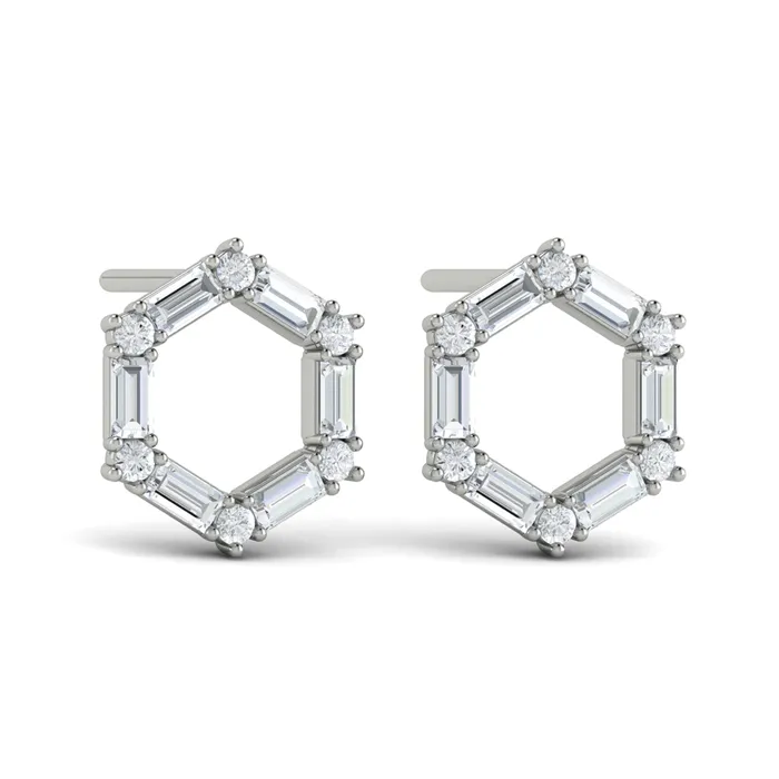 Shop IDC estore Earrings Vlora Karina 14K Diamond Baguette Open Honeycomb Stud Earrings 119CTW