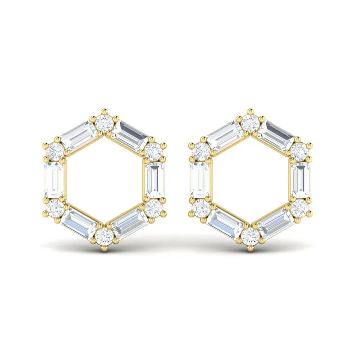Shop IDC estore Earrings Vlora Karina 14K Diamond Baguette Open Honeycomb Stud Earrings 119CTW