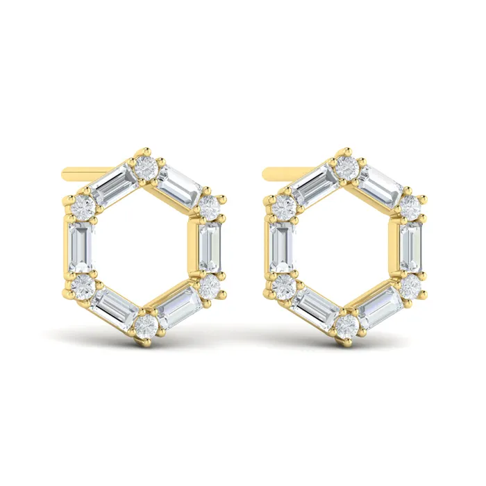 Shop IDC estore Earrings Vlora Karina 14K Diamond Baguette Open Honeycomb Stud Earrings 119CTW
