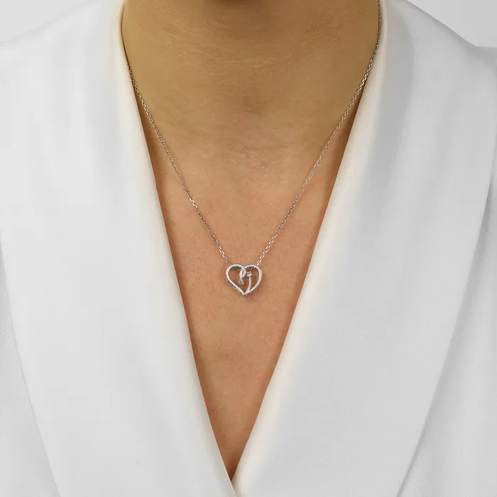Silver and Diamond Heart Pendant Gems One Necklaces