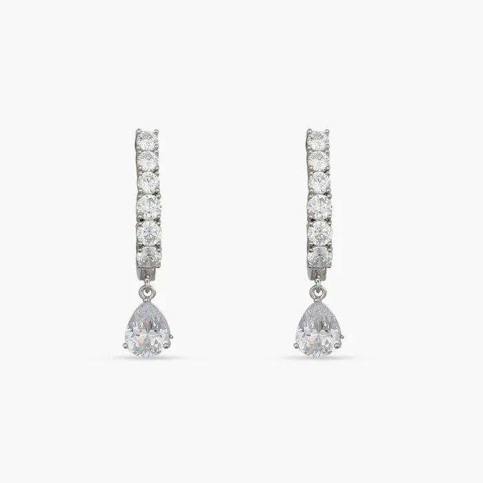 SILVER Drop of Light CZ Silver Hoop Earrings Earrings