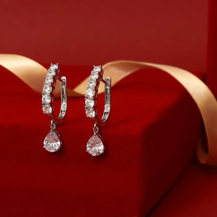 SILVER Drop of Light CZ Silver Hoop Earrings Earrings