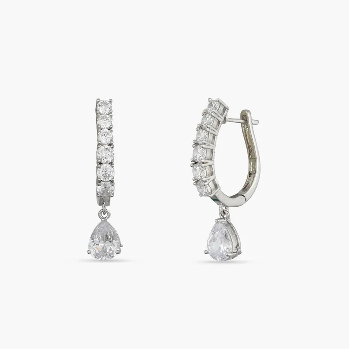 SILVER Drop of Light CZ Silver Hoop Earrings Earrings