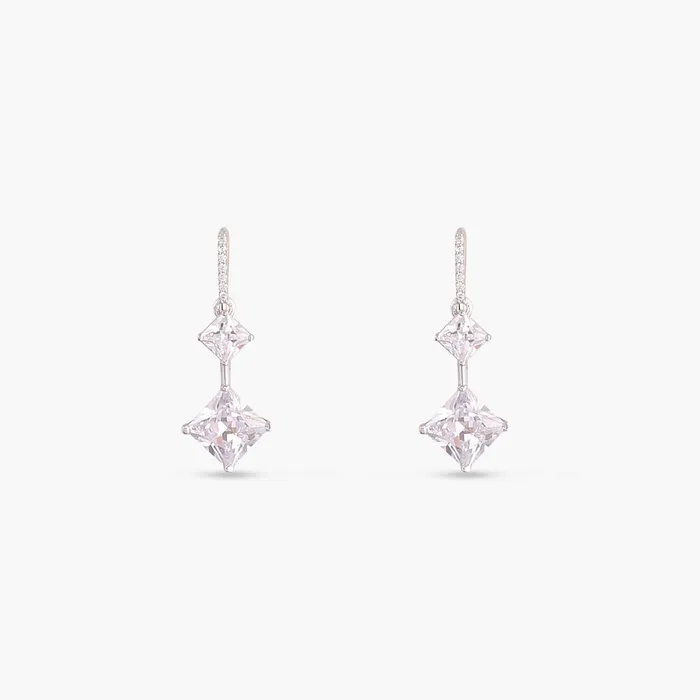 SILVER Earrings Classic Princess cut CZ Drop Earrings