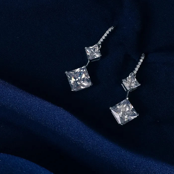 SILVER Earrings Classic Princess cut CZ Drop Earrings