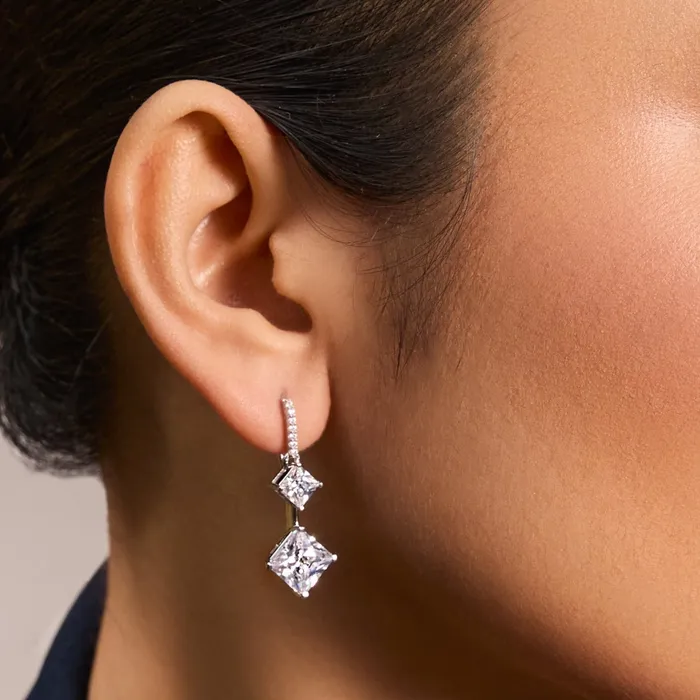SILVER Earrings Classic Princess cut CZ Drop Earrings