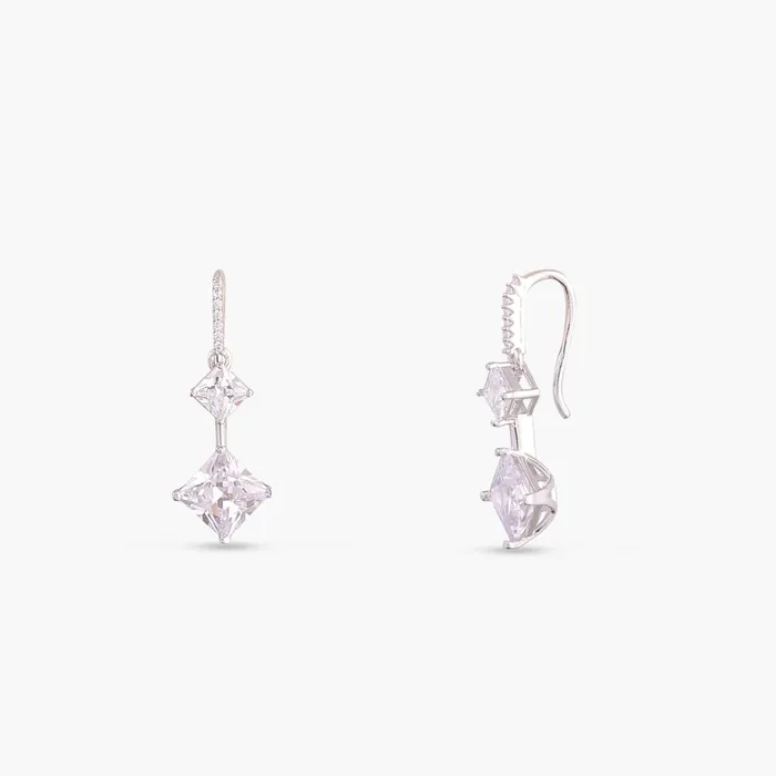 SILVER Earrings Classic Princess cut CZ Drop Earrings