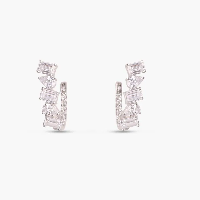 SILVER Earrings Drop and Emerald Cut CZ Silver Hoop Earrings