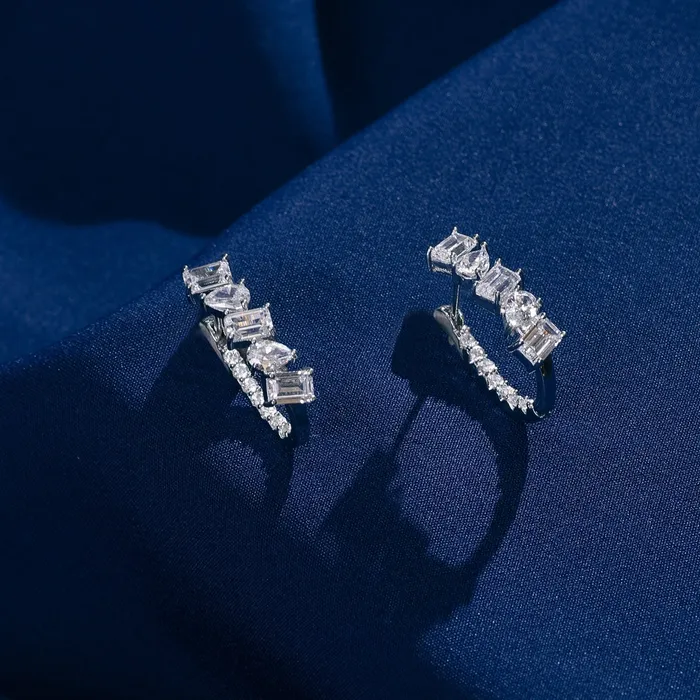 SILVER Earrings Drop and Emerald Cut CZ Silver Hoop Earrings